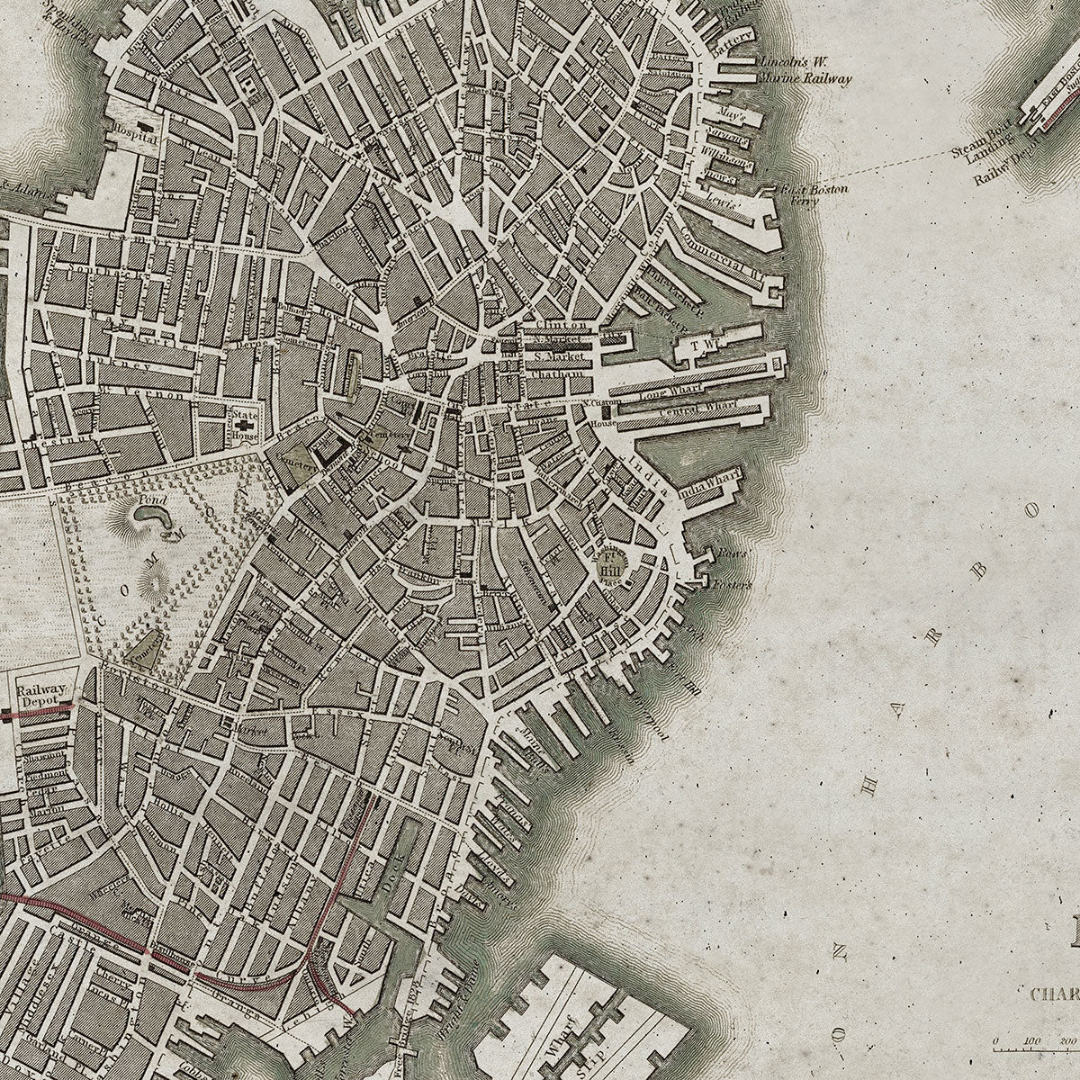 Old Boston map wall art. Shop Archive Print Co.