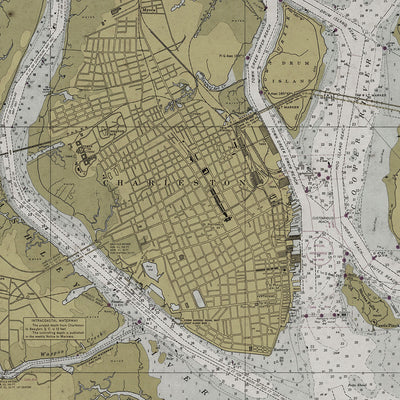 Old Charleston Inner Harbor nautical chart vintage wall art. Shop Archive Print Co.