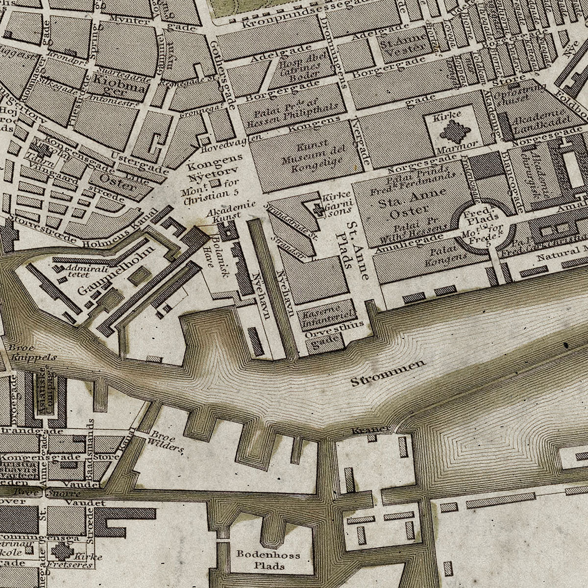 Old Copenhagen, Denmark map wall art. Shop Archive Print Co.