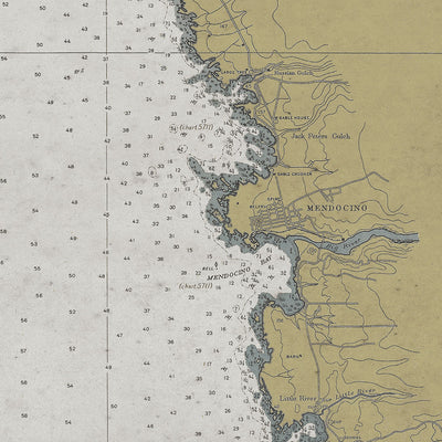 Old Mendocino nautical chart vintage wall art. Shop Archive Print Co.