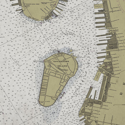 Old Manhattan, New York nautical chart vintage wall art. Shop Archive Print Co.