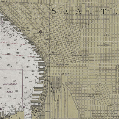 Old Seattle nautical chart vintage wall art. Shop Archive Print Co.
