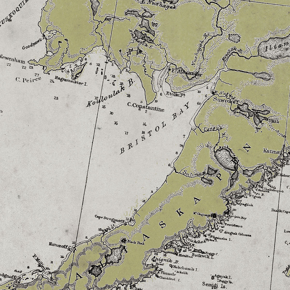 Alaska Nautical Map, Alaska Nautical Chart, Alaska Home Decor, Circa 20th C.