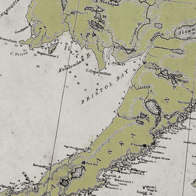 Alaska Nautical Map, Alaska Nautical Chart, Alaska Home Decor, Circa 20th C.