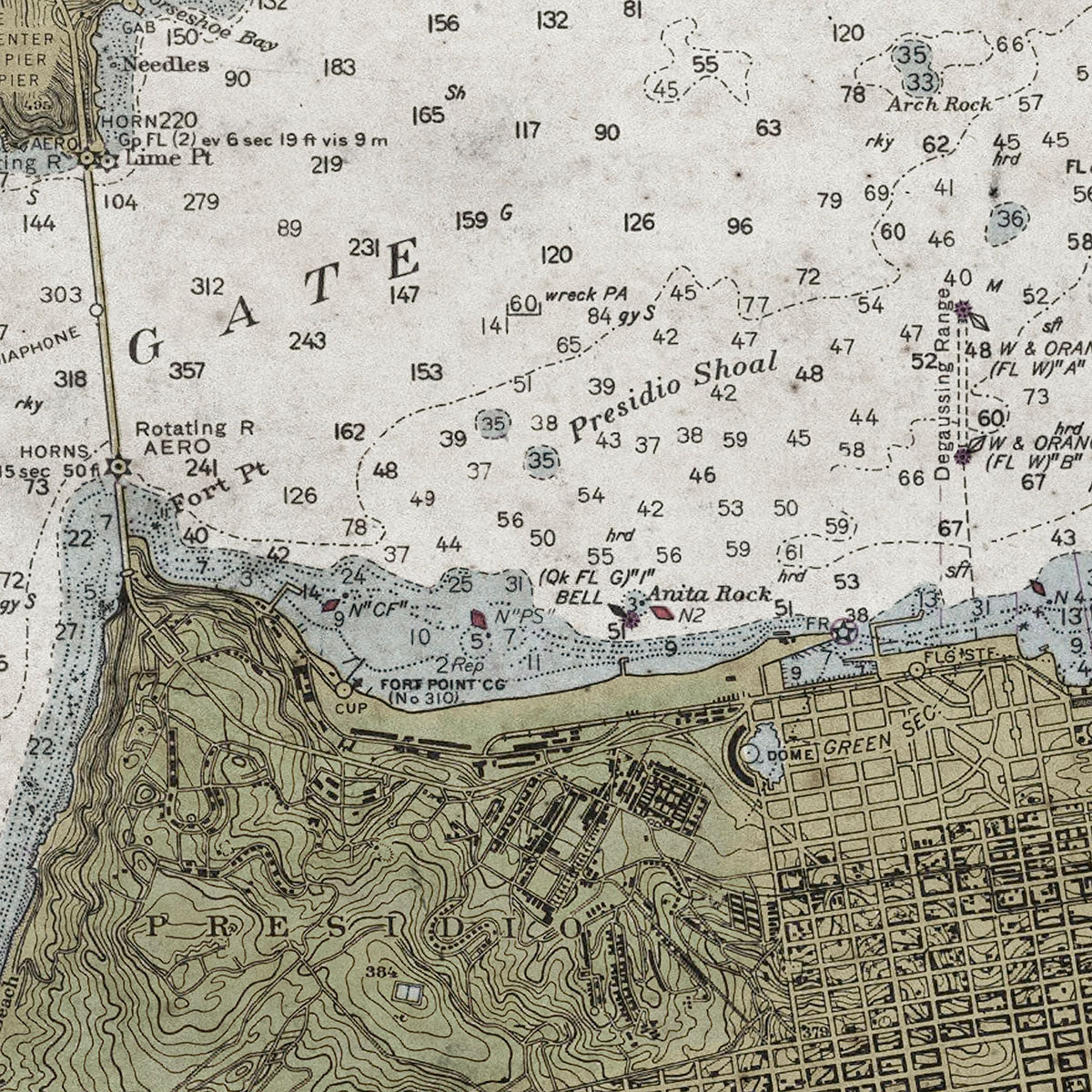 Old San Francisco nautical chart vintage wall art. Shop Archive Print Co.